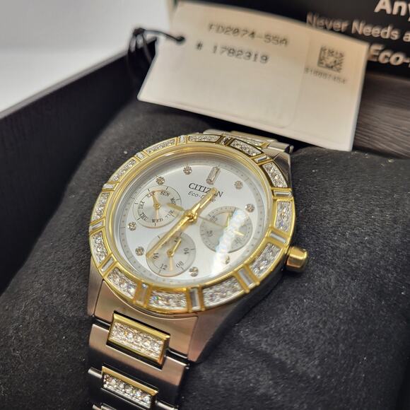 Authentic Citizen Eco Drive Crystal Two Tone Stainless Steel Ladies Watch main image 6